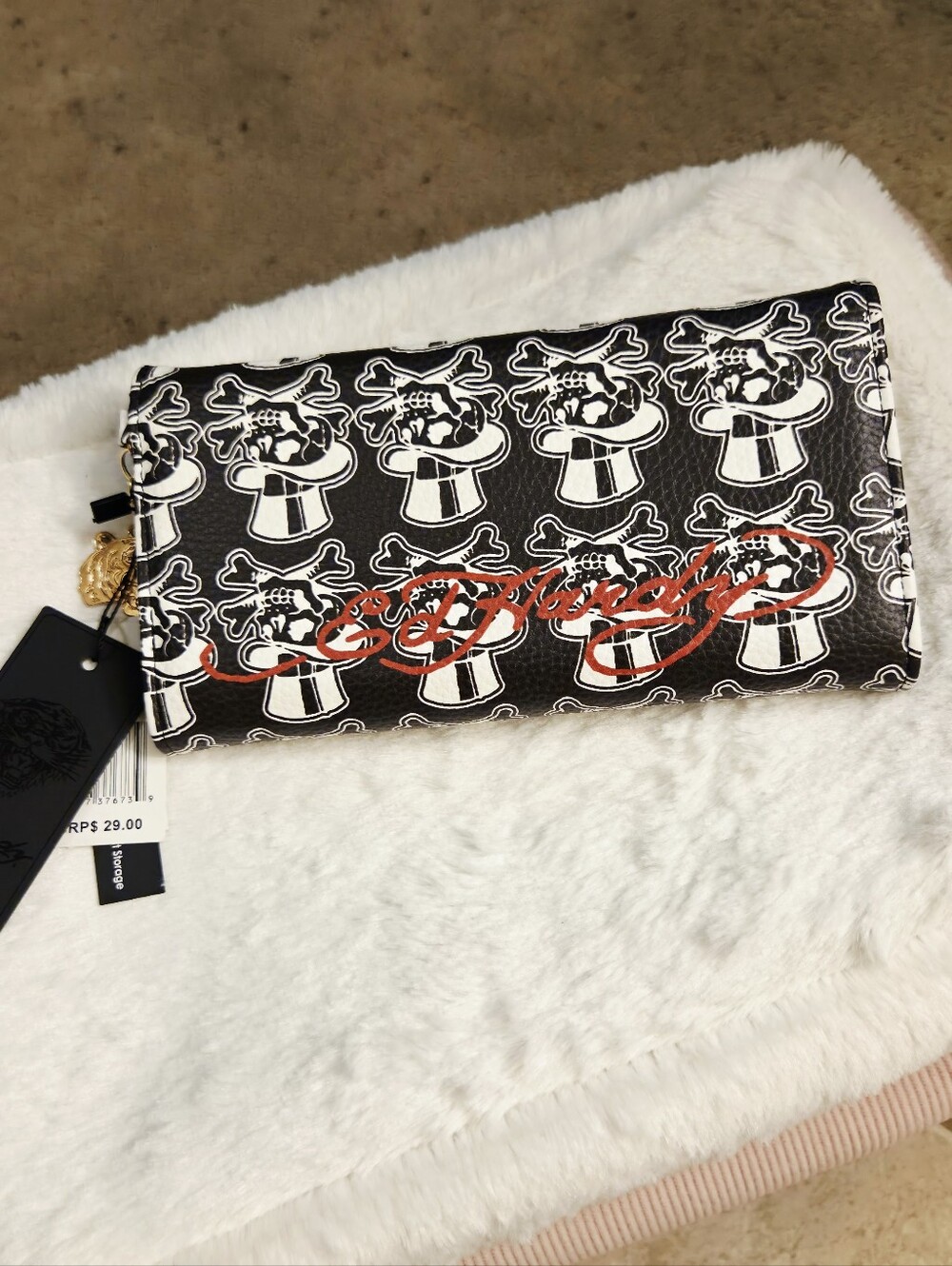Ed Hardy Black Graphic Clutch Wallet with Colorful Tiger Motif - Picture 2 of 3